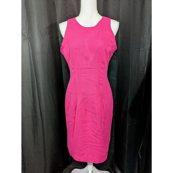 ROBBIE BEE! SILK, 100%! FUSCHIA PINK SHEATH, SHELL STUNNING DRESS! SZ 8 - Picture 2 of 7